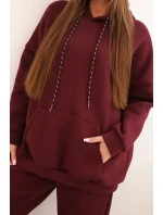 Dámská tepláková souprava zateplená z bavlny s kapucí bordová