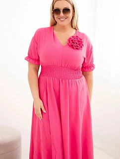 Dámské šaty Plus Size s výstřihem do V a s nařaseným pasem růžová