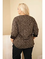 Dámská halenka Plus Size s leopardím vzorem s delším zadním dílem hnědá