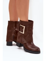 Dámské Zateplené Boty Na Podpatku Se Zlatou Sponou Hnědé Milira