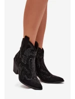Dámské kotníkové boty Lelira kovbojky se zdobením – černé