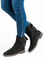 Módní kotníčkové boty dámské černé na plochém podpatku Módní kotníčkové boty dámské černé na plochém podpatku