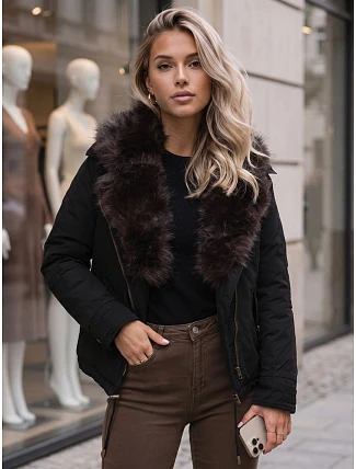 Dámská zimní bunda s odnímatelným límcem, černá, FashionStreet TY6072 Dámská zimní bunda s odnímatelným límcem, černá, FashionStreet TY6072