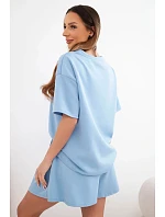 Dámský viskózový máslový komplet s krátkým rukávem a kalhotami s ohrnovanou nohavicí mentolový