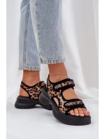 Eko Kožené Lehké Sandály Na Platformě Panther Hnědé