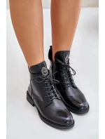 Zateplené Kotníkové Boty Na Ploché Podpatku S Ozdobou Černé Leonise Zateplené Kotníkové Boty Na Ploché Podpatku S Ozdobou Černé Leonise