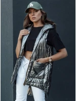 Dámská prošívaná dlouhá vesta s kapucí JESS tmavě šedá FashionStreet TY4446
