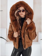Dámská kožená bunda s kožešinou hnědá FashionStreet TY5129