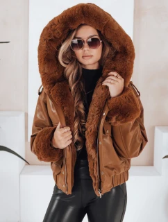 Dámská kožená bunda s kožešinou hnědá FashionStreet TY5129