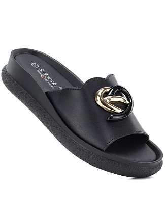 Dámské kožené žabky na platformě černé S.Barski KV61-6046