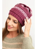 Dámská zimní čepice s vzorem a vlnou K425 tmavě fialová