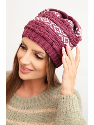 Dámská zimní čepice s vzorem a vlnou K425 tmavě fialová