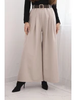 Dámské kalhoty s širokým nohavicí a pásem béžové