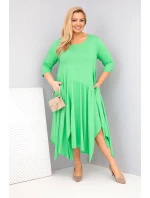 Dámské bavlněné šaty Plus Size s asymetrickým lemem světle zelená