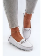 Bílé Dámské Kožené Mokasíny S Ozdobou S.Barski LR339 Bílé Dámské Kožené Mokasíny S Ozdobou S.Barski LR339