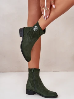 Dámské Botky Na Zip S Dekorativním Detalem Eko Semišové Zelené Lerioria