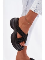 Materiálové dámské pantofle na platformě s pásky Černé Liorine