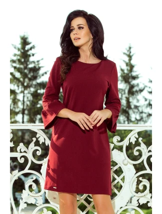 Dámské šaty v bordó barvě s krajkou na rukávech model 6318810 Dámské šaty v bordó barvě s krajkou na rukávech model 6318810