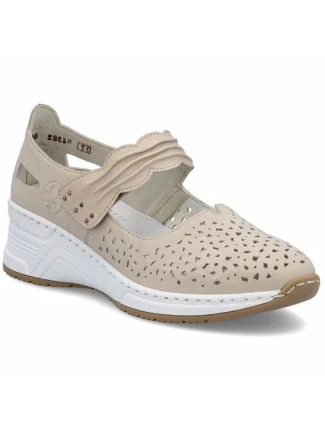 Rieker béžové kožené polobotky na suchý zip N4382-60