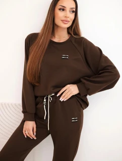 Dámský komplet z viskózy s mikinou a kalhotami hnědý