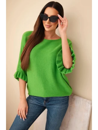 Dámský svetr typu netopýr s kulatým výstřihem zelený