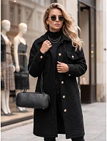 Dlouhý dámský kabát z ovčí kůže, černý, FashionStreet NY0801 Dlouhý dámský kabát z ovčí kůže, černý, FashionStreet NY0801