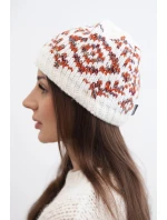 Dámská zimní čepice s barevnými vzory a silným nápletem K353 bílá+rezavá