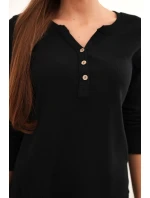 Dámská bavlněná blůza s dlouhým rukávem a knoflíky u výstřihu černá