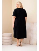 Dámské bavlněné šaty Plus Size s krátkým rukávem a volánem černá