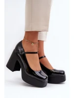 Dámské lakované polobotky na platformě a sloupku Big Star NN274004 černé