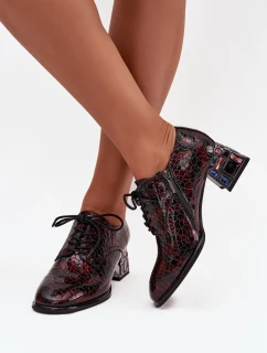 Kožené lakované dámské polobotky na podpatku s krystaly Artiker 57C0073 bordó