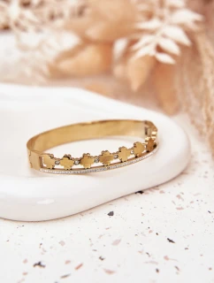 Náramek ze nerezové oceli zdobený čirými kamínky zlatý