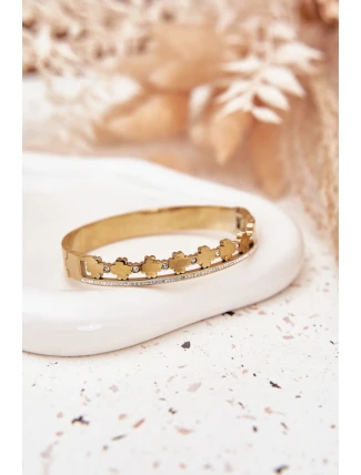 Náramek ze nerezové oceli zdobený čirými kamínky zlatý