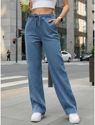 Dámské džínové kalhoty s širokými nohavicemi modré FashionStreet UY2897