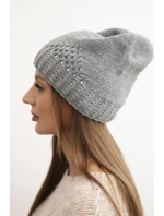 Dámská zimní čepice z vlny s ozdobným pletením a kamínky K449 šedá