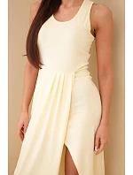 Dámské bavlněné midi šaty bez rukávů s řasením žlutá