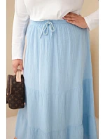 Dámská sukně Plus Size z bavlněného mušelínu s volánem a gumou v pase modrá