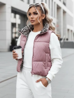 Dámská přechodná krátká prošívaná dvoucestná růžová vesta LEOVELLA FashionStreet TY5492