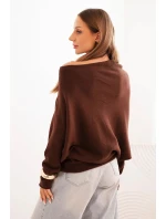 Dámský asymetrický viskózový svetr netopýří čokoládový