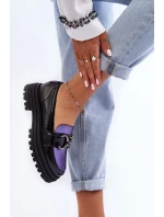 Dámské Loafersy Kožené na Plochém Podpatku Černá-Fialová Elkiza Dámské Loafersy Kožené na Plochém Podpatku Černá-Fialová Elkiza