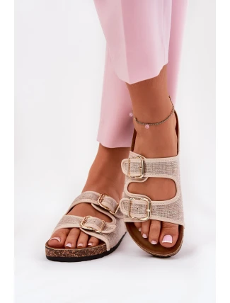 Dámské Textilní Pantofle Na Korek Platformě S Přezkami Béžové Osoffe