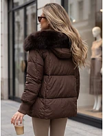 Dámská zimní prošívaná bunda s kapucí, hnědá, FashionStreet TY6004