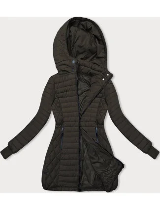 Dámská bunda v army barvě s kapucí pro přechodné období (2M-017)