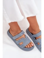 Dámské pantofle se zdobením na platformě modré Delyna