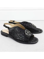 Dámské černé kožené sandály S.Barski KV51-094