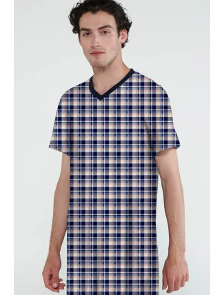 Vamp - Bavlněná kostkovaná pánská noční košile 20624 - Vamp