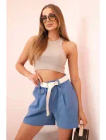 Dámské šortky s vysokým pasem a páskem džínové