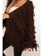 Dámský kardigan s třásněmi a volným střihem hnědý Dámský kardigan s třásněmi a volným střihem hnědý
