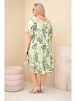 Dámské viskózové šaty pro plnoštíhlé s krátkým rukávem a paisley potiskem světle zelená