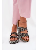 Sandály se zdobením a sponami na platformě černé Mellene